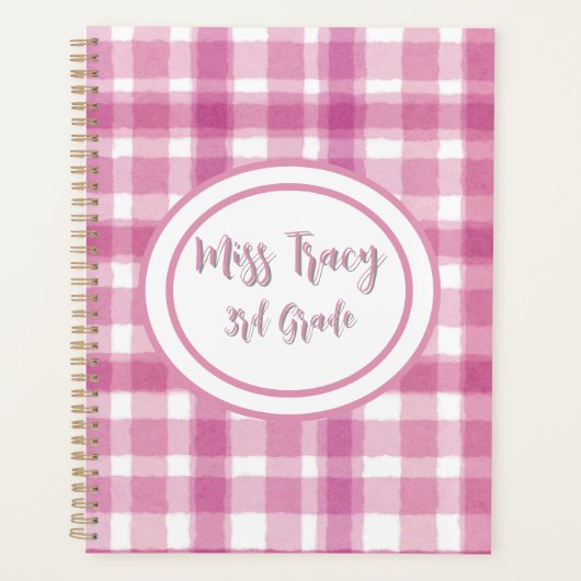 Pastel Pink Plaid Custom  Planner (Voorkant)