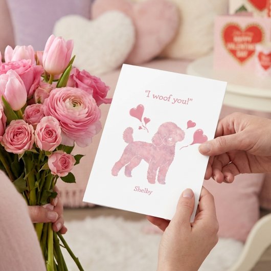 Pastel Pink Poodle - Valentine Personalized Name Feestdagenkaart