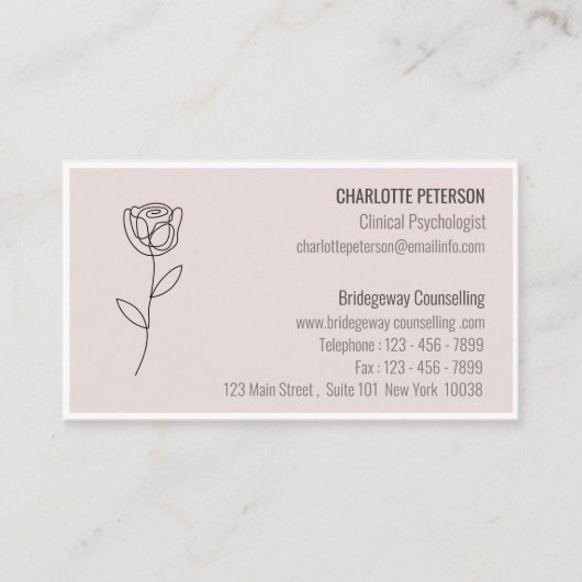 Pastel Pink Psycholoog & Counselor Visitekaartje (Voorkant)
