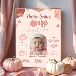 Pastel Pink Pumpkin 1st Birthday Photo Milestone Poster