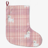 Pastel Pink Puppy Christmas Stocking with Crowns Grote Kerstsok (Voorkant)