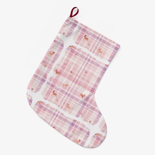 Pastel Pink Puppy Christmas Stocking with Crowns Grote Kerstsok (Voorkant (Hangend))