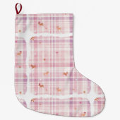 Pastel Pink Puppy Christmas Stocking with Crowns Grote Kerstsok (Voorkant)