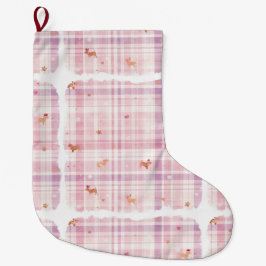 Pastel Pink Puppy Christmas Stocking with Crowns Grote Kerstsok