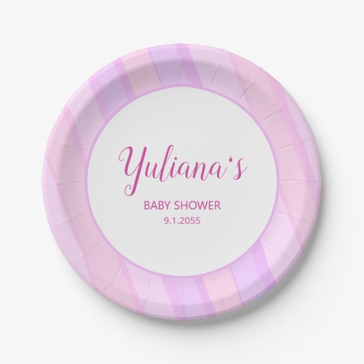 Pastel Pink Purple Striped Cute Girly Design Papieren Bordje (Voorkant)