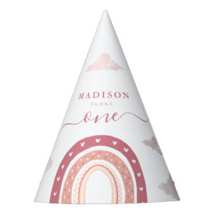 Pastel Pink Rainbow Boho Clouds Birthday Feesthoedjes