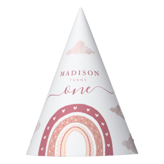Pastel Pink Rainbow Boho Clouds Birthday Feesthoedjes (Voorkant)
