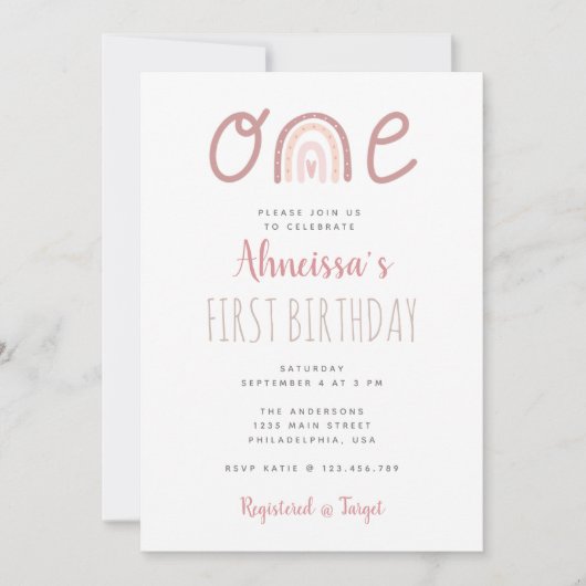 Pastel Pink Rainbow Cloud First Birthday Kaart (Voorkant)