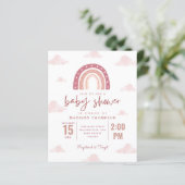 Pastel Pink Rainbow Clouds Girl Baby shower Invita (Staand voorkant)