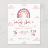 Pastel Pink Rainbow Clouds Girl Baby shower Invita (Voorkant)