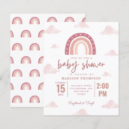 Pastel Pink Rainbow Clouds Girl Baby shower Invita