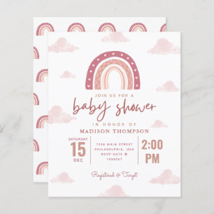 Pastel Pink Rainbow Clouds Girl Baby shower Invita