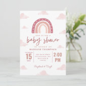 Pastel Pink Rainbow Clouds Girl Baby shower Kaart (Staand voorkant)