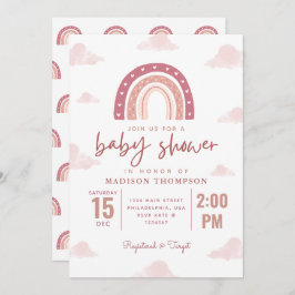 Pastel Pink Rainbow Clouds Girl Baby shower Kaart