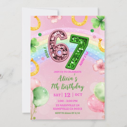 Pastel Pink Rainbow Sequin Glitter 67 St Patrick Kaart (Voorkant)