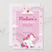 Pastel Pink Rainbow Unicorn Birthday Party Kaart (Voorkant)