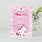 Pastel Pink Rainbow Unicorn Birthday Party Kaart (Staand voorkant)