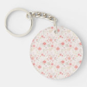 Pastel Pink Red White Flowers Pattern Two-sided Sleutelhanger (Voorkant)