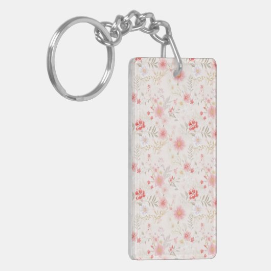 Pastel Pink Red White Flowers Pattern Two-sided Sleutelhanger (Voorkant Links)