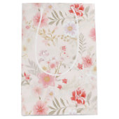Pastel Pink Red White Flowers Pattern Wine, Small, Medium Cadeauzakje (Voorkant)
