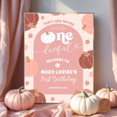 Pastel Pink Retro Pumpkin First Birthday Welcome Poster