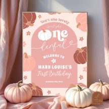 Pastel Pink Retro Pumpkin First Birthday Welcome