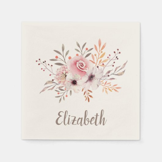 Pastel Pink, Roos Floral Bouquet - Gepersonaliseer Servet (Voorkant)