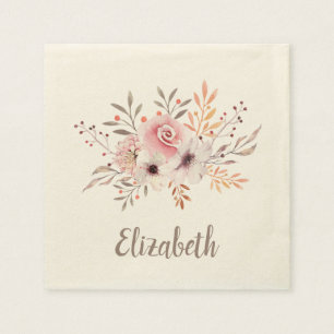Pastel Pink, Roos Floral Bouquet - Gepersonaliseer Servet