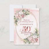 Pastel Pink Rose Gold Greenery 50th Birthday Bedankkaart (Voorkant)