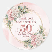 Pastel Pink Rose Gold Greenery 50th Birthday   Ronde Sticker (Voorkant)