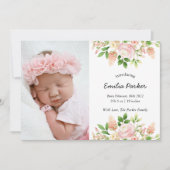 Pastel Pink Rose | Modern Elegant Floral Birth Aankondiging (Voorkant)