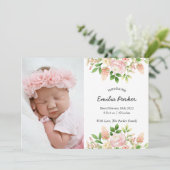 Pastel Pink Rose | Modern Elegant Floral Birth Aankondiging (Staand voorkant)