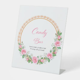 Pastel Pink Roses & Baby's Breath Snoep Bar Reclamebord Met Voetstuk