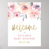 Pastel Pink Roses & Greenery Baby shower Welkom Poster (Voorkant)