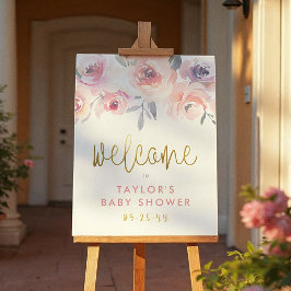 Pastel Pink Roses & Greenery Baby shower Welkom Poster
