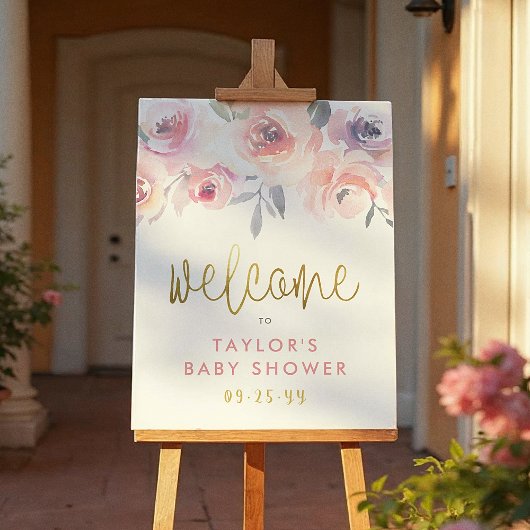 Pastel Pink Roses & Greenery Baby shower Welkom Poster