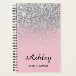 Pastel Pink Silver Glitter Ombre Personaliseerd Planner