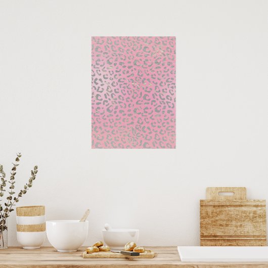 Pastel Pink Silver Leopard Print Poster (Keuken)