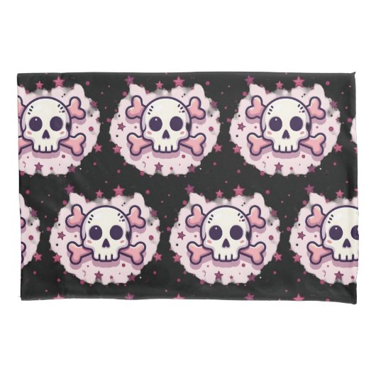 Pastel Pink Skull and Crossbones Kussensloop (Voorkant)