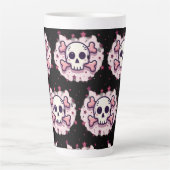 Pastel Pink Skull and Crossbones Latte Mok (Voorkant)
