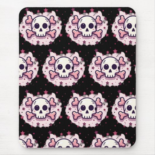 Pastel Pink Skull and Crossbones Muismat (Voorkant)