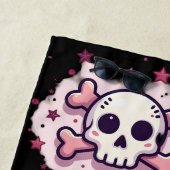Pastel Pink Skull and Crossbones Strandlaken (In situ)