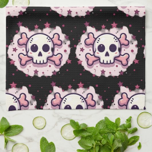 Pastel Pink Skull and Crossbones Theedoek (Gevouwen)