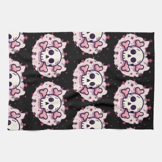 Pastel Pink Skull and Crossbones Theedoek (Horizontaal)