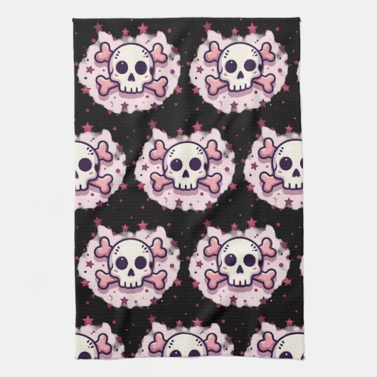 Pastel Pink Skull and Crossbones Theedoek (Verticaal)