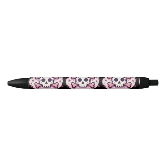 Pastel Pink Skull and Crossbones Zwarte Inkt Pen (Voorkant)