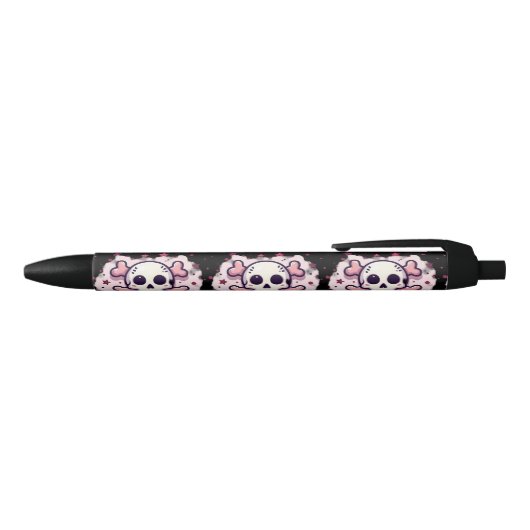 Pastel Pink Skull and Crossbones Zwarte Inkt Pen (Bovenkant)
