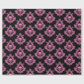 Pastel Pink Skull damask op zwart inpakpapier (Vlak)
