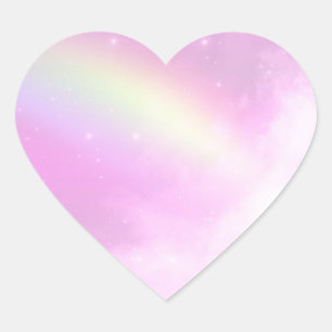 Pastel Pink Sky met gele regenboog Hart Sticker