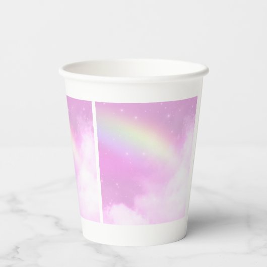 Pastel Pink Sky met gele regenboog Papieren Bekers (Achterkant)